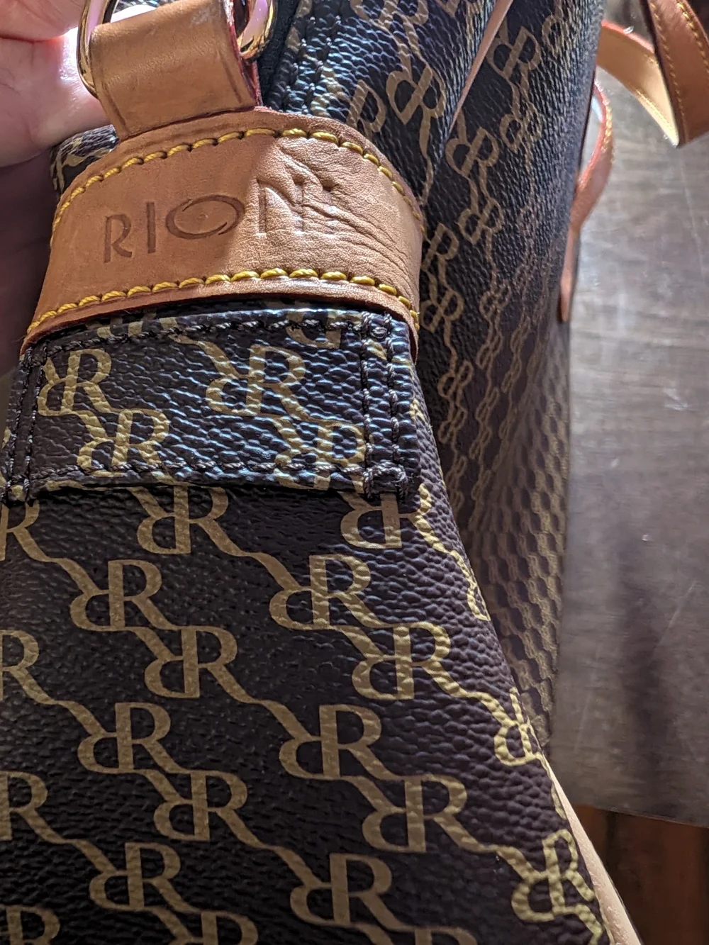 Rioni Signature Brown Monogram Luggage Tote Briefcase Satchel Bag